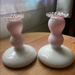Fenton silver crest candle holders pink